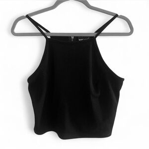 Y2K WET SEAL BLACK HALTER CROP TOP SIZE LARGE FESTIVAL WHIMSIGOTH RAVE